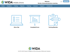 screenshot of wida model online login page