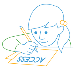 line drawing of young student with paper access test