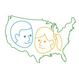 line drawing of united states with faces of two young children