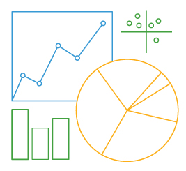 line drawing of four types of data charts