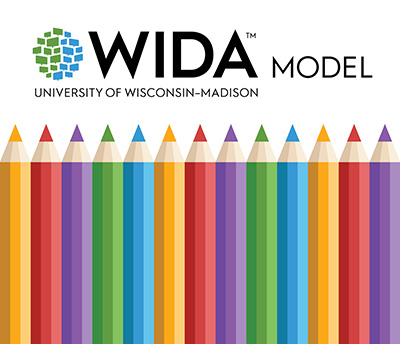 WIDA MODEL logo above row of colored pencils