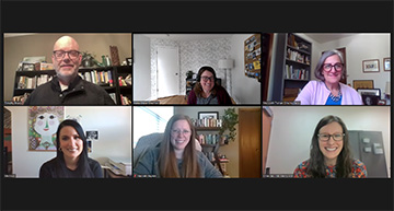 Screenshot of a Zoom meeting with six people