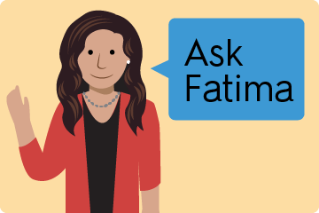 illustration of person waving with the words ask fatima in a speech bubble