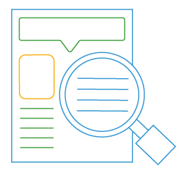 line drawing of magnifying glass over section of research report