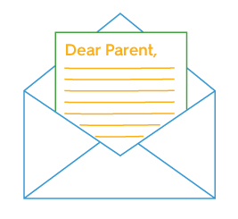 line drawing of letter in envelop that says dear parent